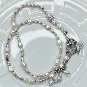 🦋 Handmade Freshwater Organic Pearl Ex Long Necklace 🦋 Detachable Pendant